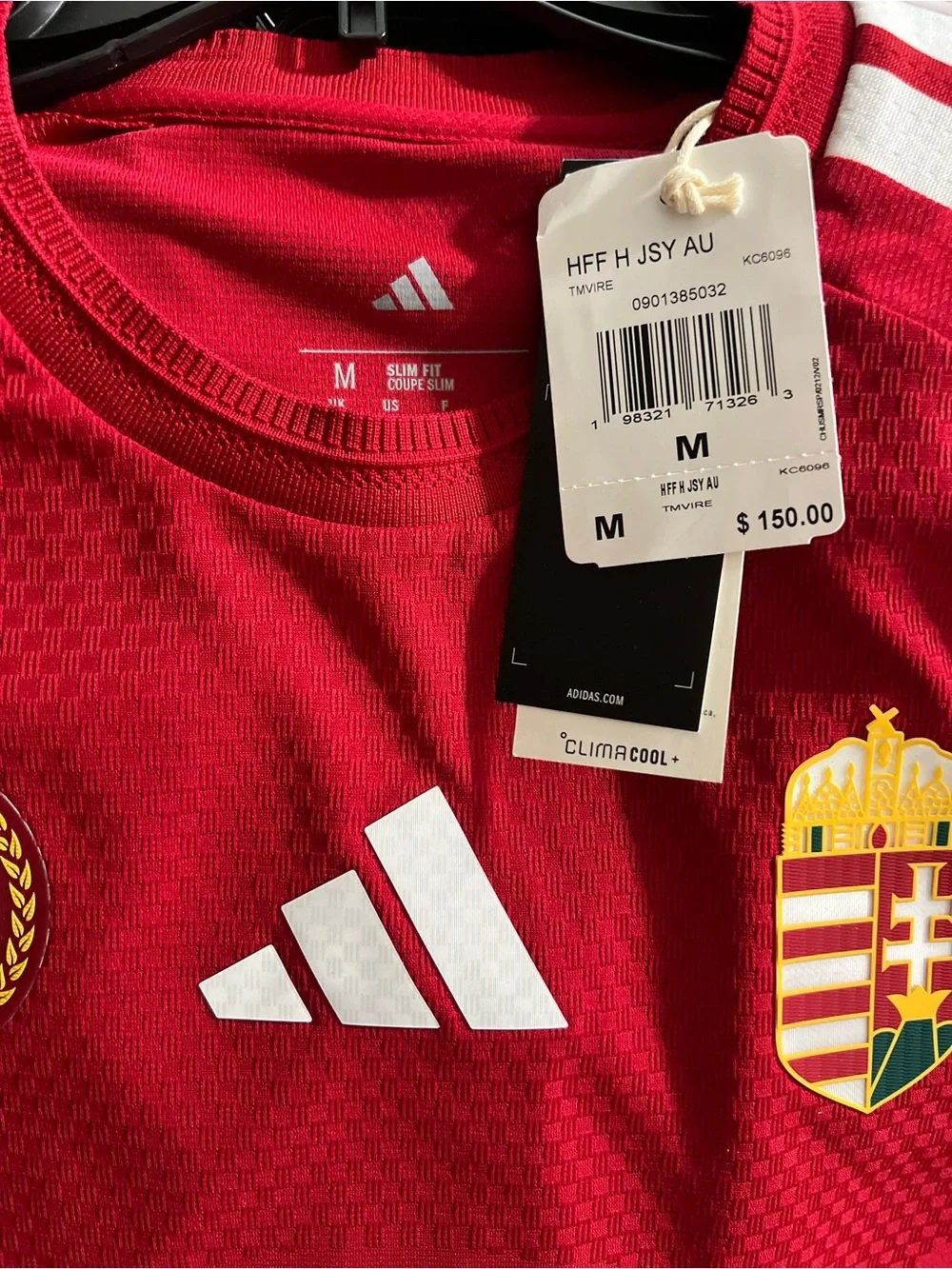 adidas Red Hungary National Team Soccer Jersey with White Stripes